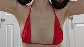 18-Year-Old Jenna red bikini JOI Games Cum Countdown Armpits Ass