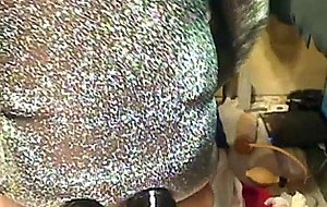 Crossdresser inserts vibrator in asshole with pantyhose