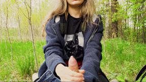 I took my girlfriend to the forest and persuaded her to masturbate to me in a condom.
