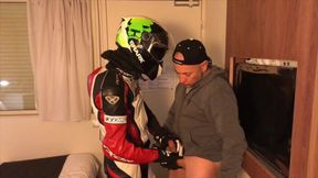 Humiliation at the hotel with fetish outfits biker