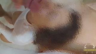 My aunt's husband covers my face with semen and makes me squirt. I masturbate while remembering