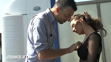 Young woman ass fucked in public at a car wash