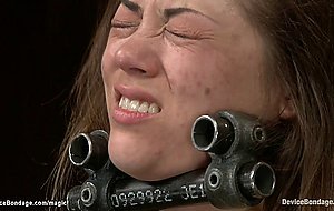 Captured brunette fucked with dildo