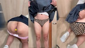 制服女子のアナルにプラグ調教と蛇口取り付け