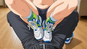 POV Sneaker Cock Trampling Shoejob - Yuki Destroys Your Cock in Blue & Green Trainers