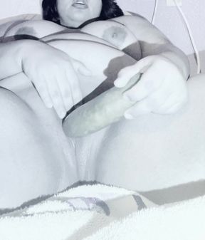 Enjoying the sensuality of my friend and her cucumber in black and white