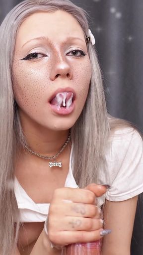 Swallows Sperm and Smears It All Over Her Tits!