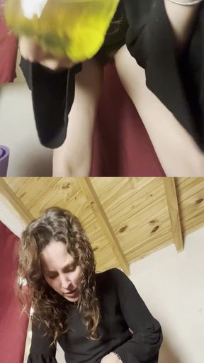 Curvy girl pees alone in a bathroom stall