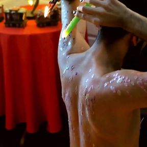 Young Uncut Latino In Colorful Christmas Wax Play With Carols In The Back