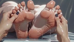 SSBBW Oil Foot Massage Close Up - Big Beautiful Feet & Toes