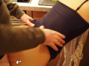 wild stepsister gets fucked in the kitchen cum inside and on the pussy