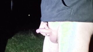Urinating In Public. Night Urinate By The Roadside.