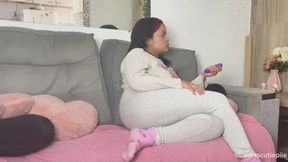 Chubby Girl Farting in Pajamas While Watching TV