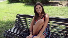 Brunette Frida Sante rides a stranger's big dick outdoors