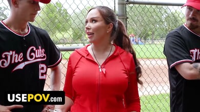 Curvy Callie Brooks teases and submits in a heated sports-themed roleplay session