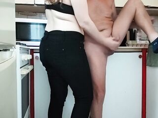 Playing with my rod in the kitchen