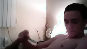 Horny Yorkshire twink jerks off and cums on webcam