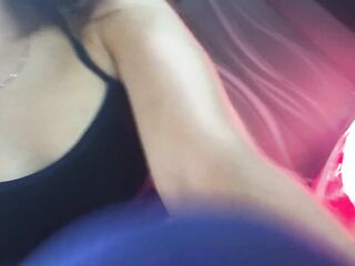 Sexy Latin chick masturbates in the uber after the gym