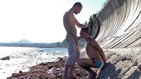 Horny Oliver Strelly Deepthroats And Fucks Falcon Al In Risky Public By the Seaside