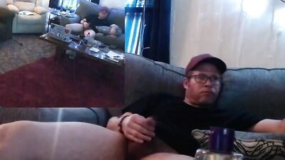 Horny amateur bloke is jerking his pecker while smoking a cigarette
