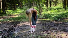 Nylon white socks in mud, dirty and muddy socks, wet shite socks, girl stuck in mud, girl walking in socks in mud