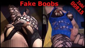 Fake boobs - some fapping in netsuit and boobfree dress