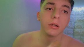 cute twink boy sucks his dildo and moans