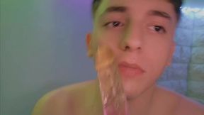 cute twink boy sucks his dildo and moans