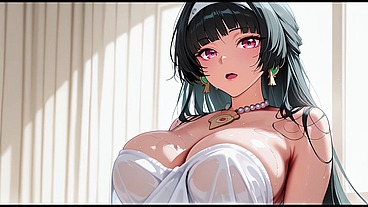 Astra Yao takes a shower. Sex in the shower. Astra Yao hentai cosplay (AI-generated)