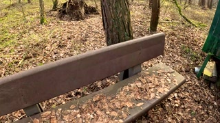 Naked pussy slapping on table in the woods