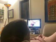 FtM rubs clit and rides pillow while watching porn