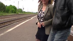 Housewife towed on the platform and fucked