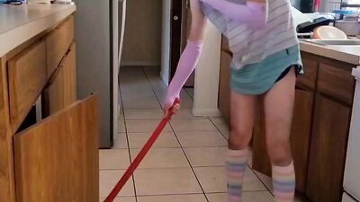 Doing small chores around the house while I slowly undress