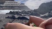 Huge cumshot on public beach!
