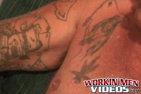 Amateur stud strokes his stiff dick and shoots a load of cum