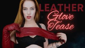 Leather Glove Tease : Dominatrix In Black Lingerie Teases You With Custom Red Supple Leather Elbow Opera Gloves