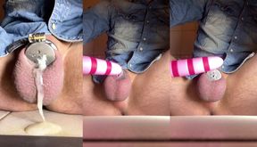 Flat chastity cage with penis plug Cumshot