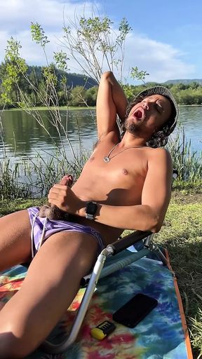 Twink Masturbates in Public by the River