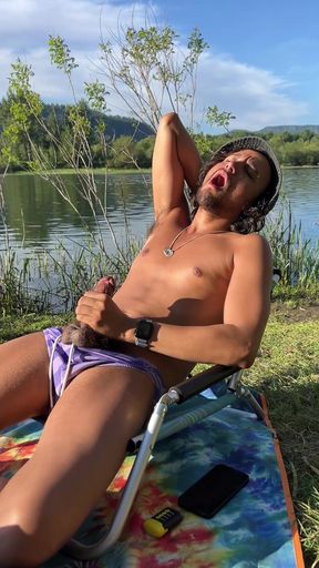 Twink Masturbates in Public by the River