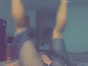 Ebony loves bouncing her big tits and flashing her pink pussy