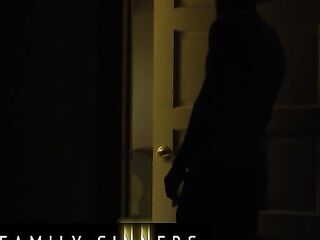 FAMILY SINNERS - Breathtaking Brunette hair Can't Resist Her Sister's Boyfriend As This babe Sensually Sucks His Penis
