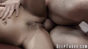 Skinny teen brunette Gianna deepthroats big dick