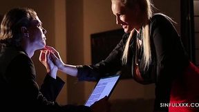 Breasted office workers succumb to sexual attraction