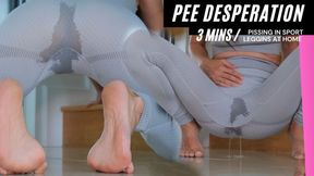 Pee desperation in tight liggins with pissing on the floor