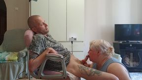 Wife Watches Mother-in-law Doing Deep Blowjob and Swallowing Cum