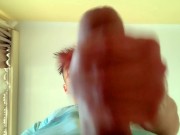 Teen with thick cock and bouncing balls cums in a cup and drinks own cum
