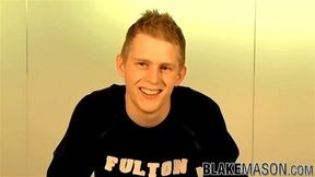 Blonde British twink beating off his big dick for cumshot