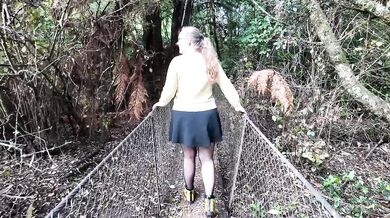 MILF masturbates in woods while Dex watches her big tits squirm