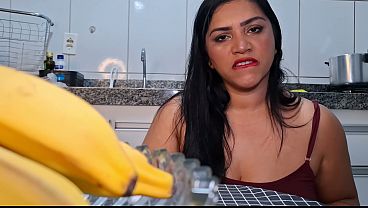Latina MILF swallows hot milk in pajamas