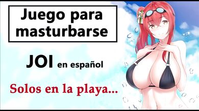 Rubbing salty thighs on the beach one hard JOI in Spanish ends with sticky thighs